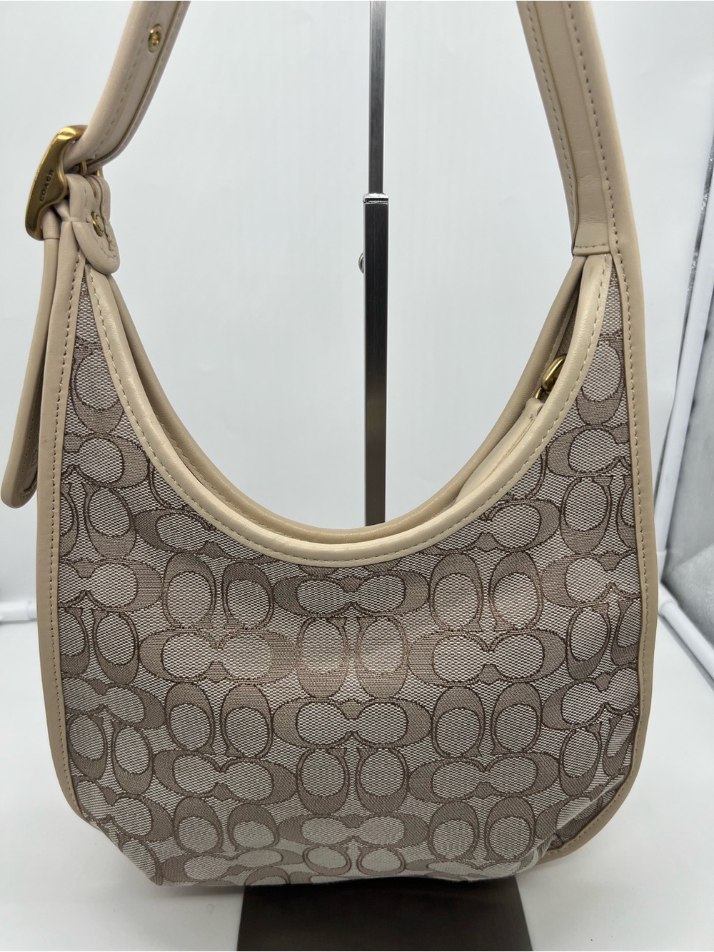 COACH C2588 Ergo Signature Jacquard Brass Stone Ivory Leather Shoulder Bag Hobo - Picture 8 of 17